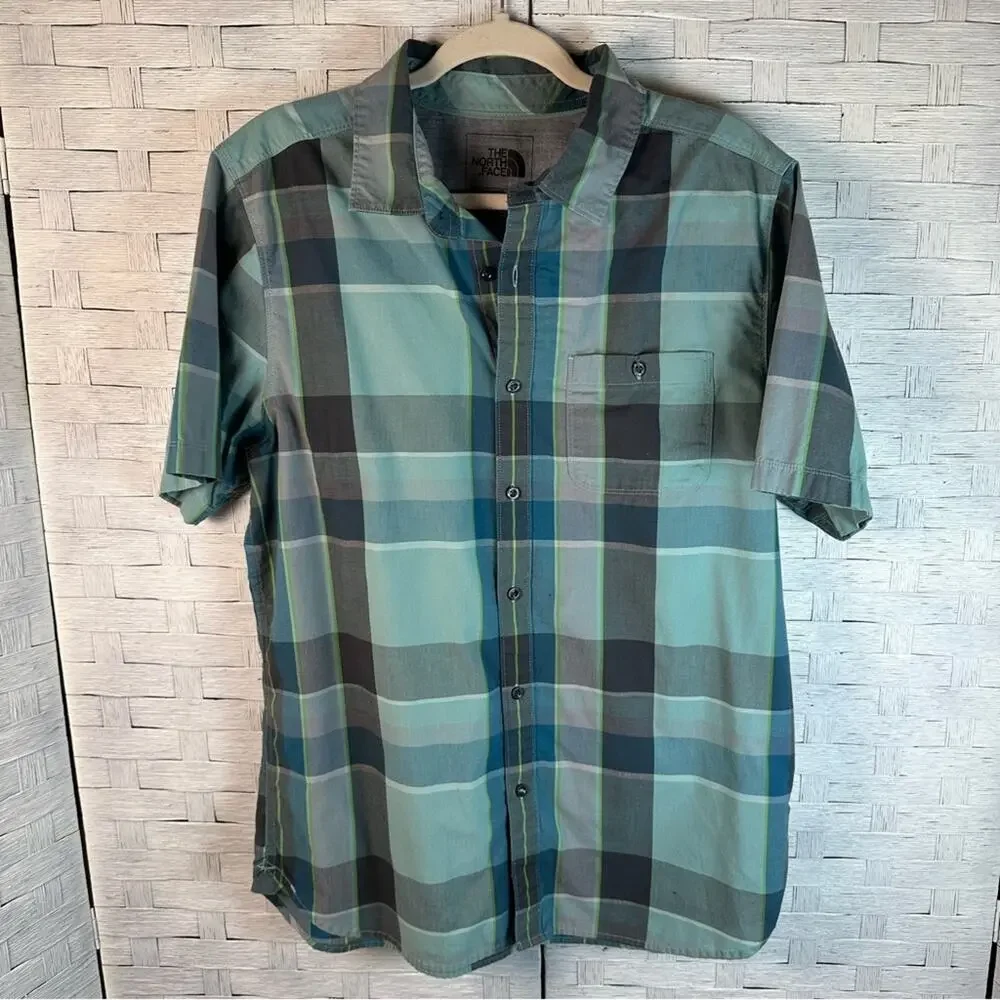 The North Face mens homes green & blue plaid button‎ down shirt gorpcore outdoor